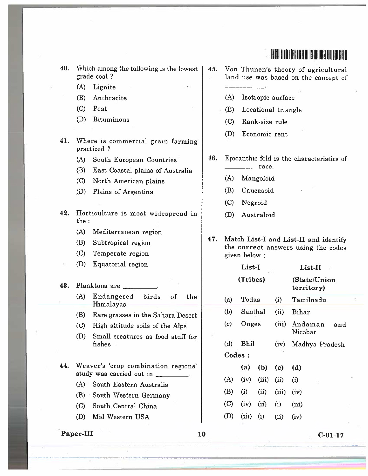 Telangana SET Geography 2017 Question Paper III 9