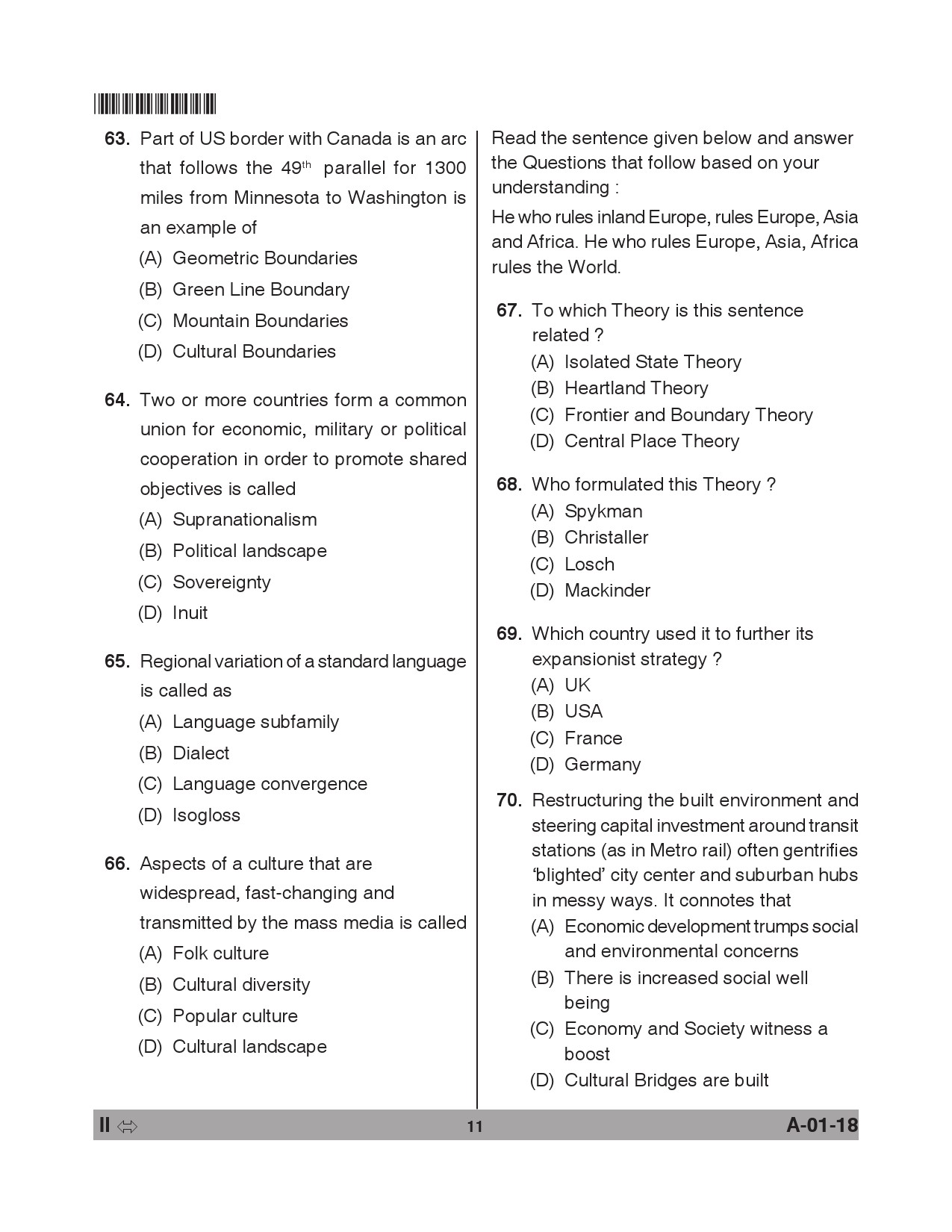 Telangana SET Geography 2018 Question Paper II 10