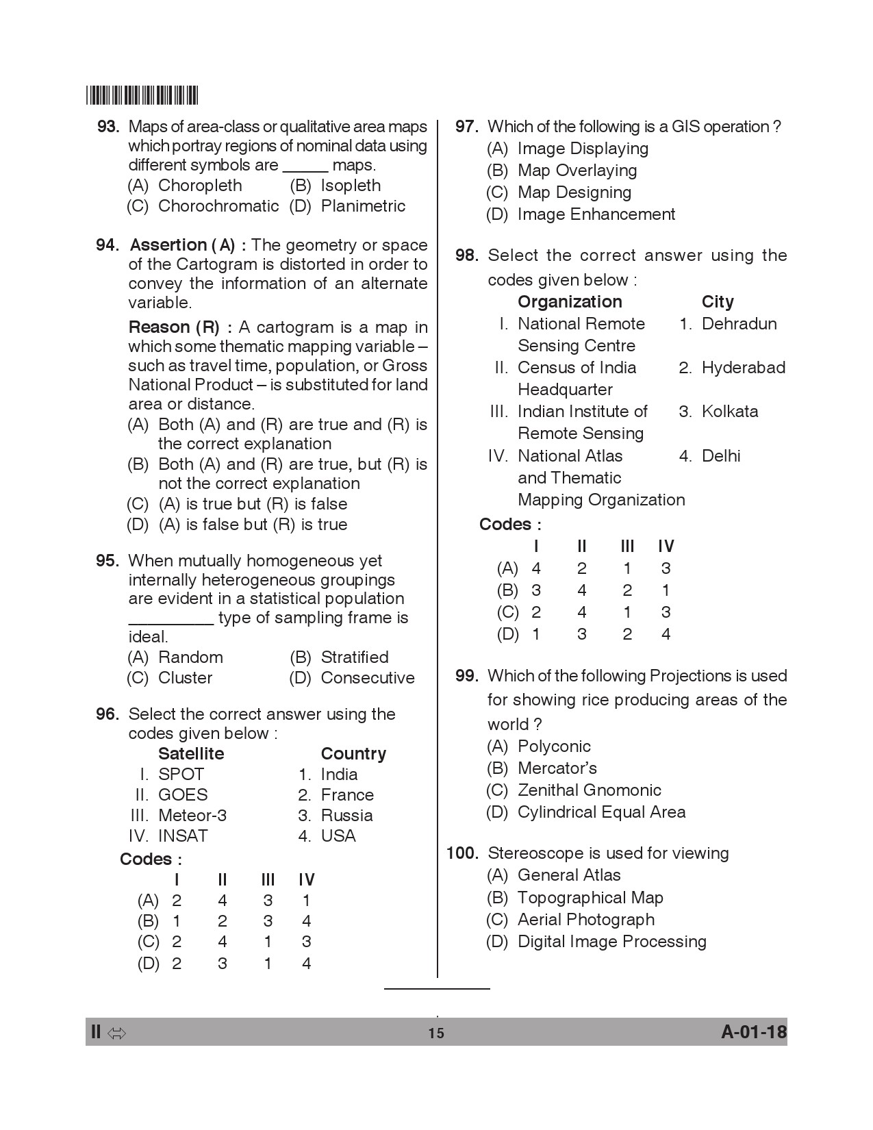 Telangana SET Geography 2018 Question Paper II 14