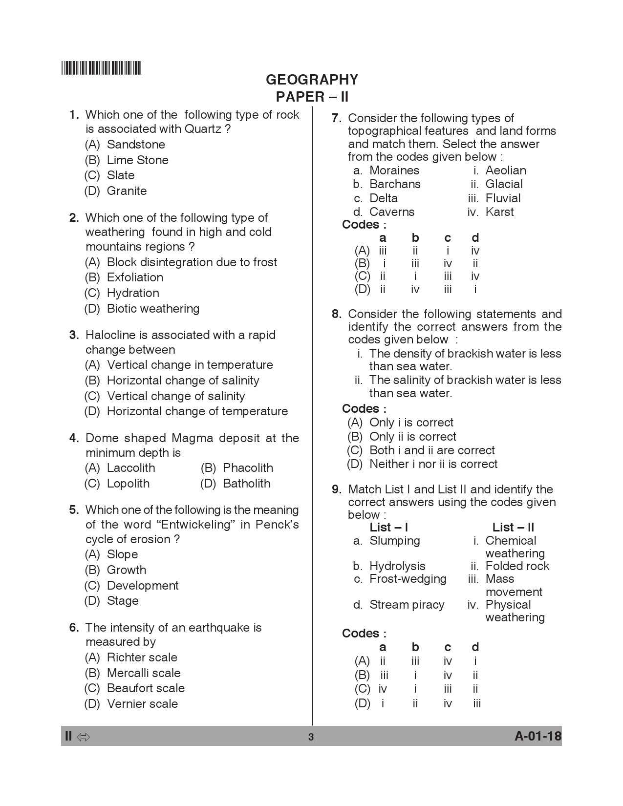 Telangana SET Geography 2018 Question Paper II 2