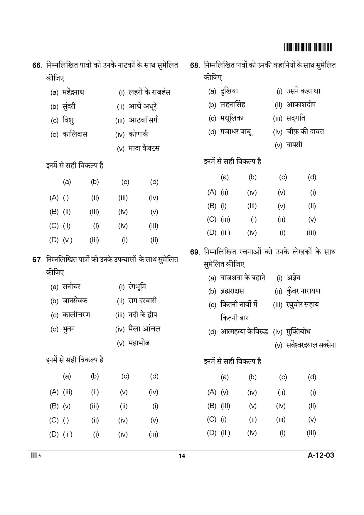 Telangana SET Hindi 2012 Question Paper III 13