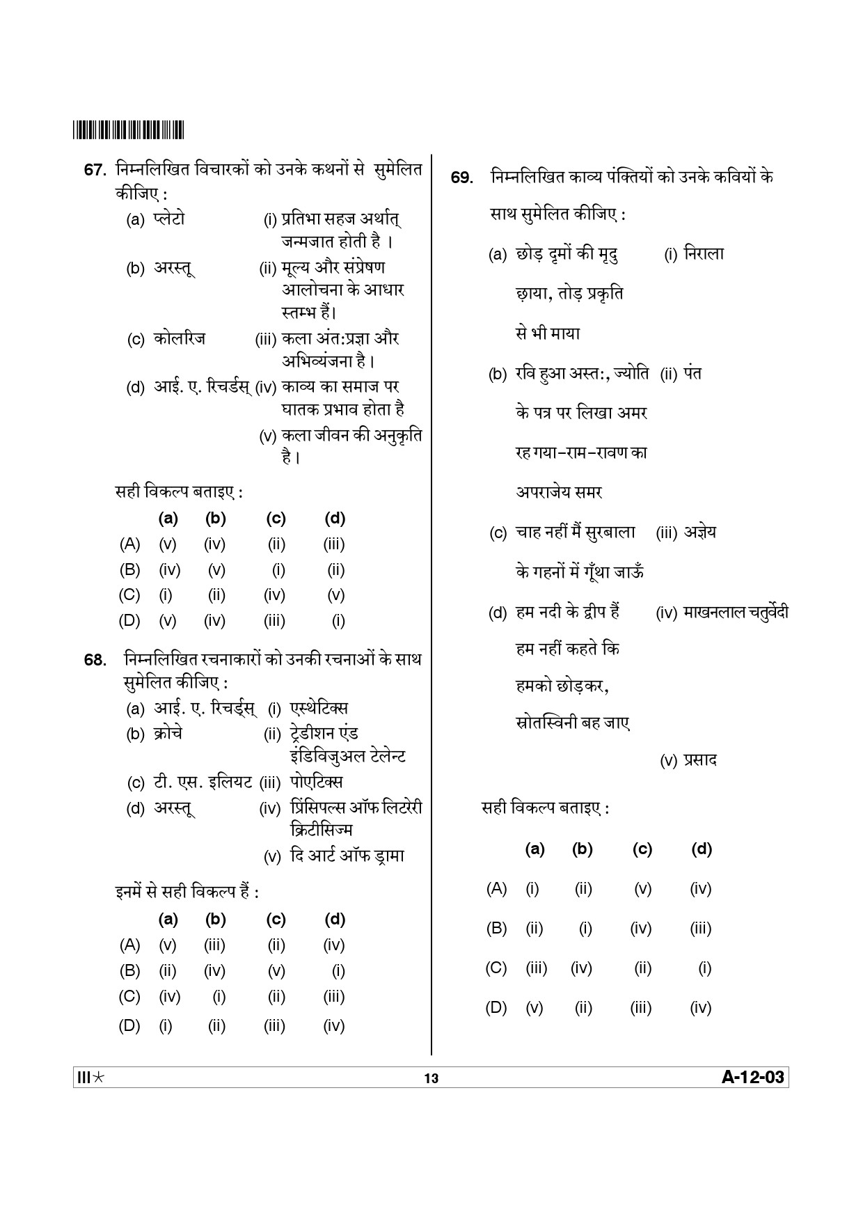 Telangana SET Hindi 2014 Question Paper III 12