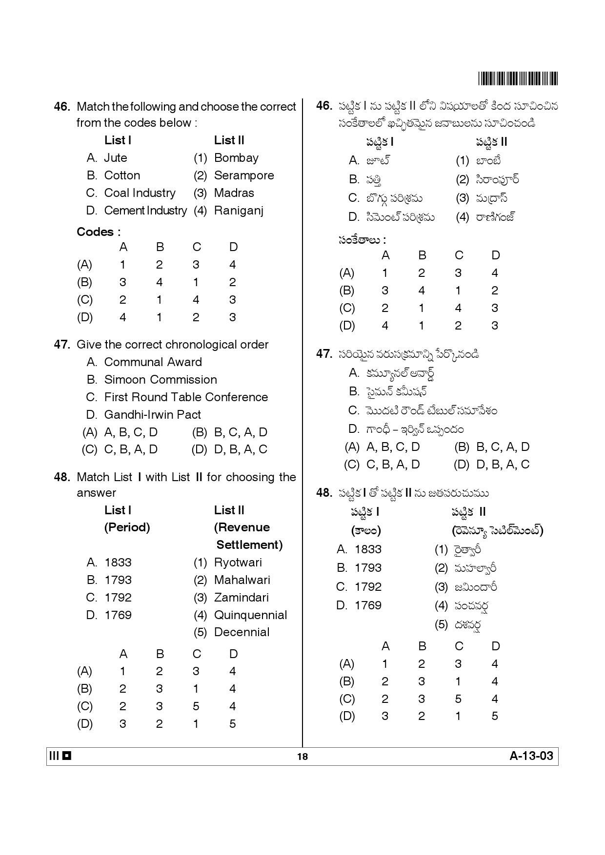 Telangana SET History 2012 Question Paper III 17