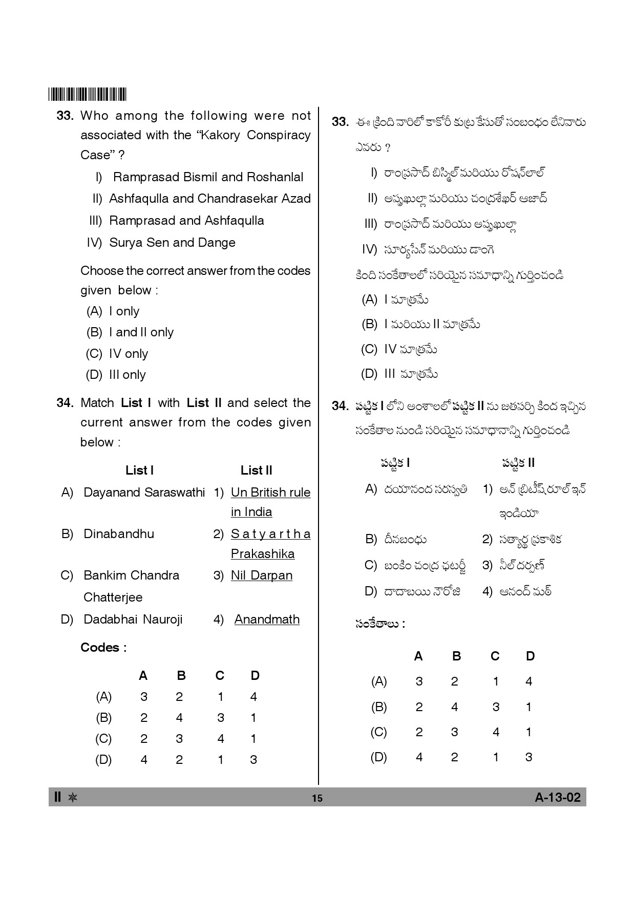 Telangana SET History 2013 Question Paper II 14