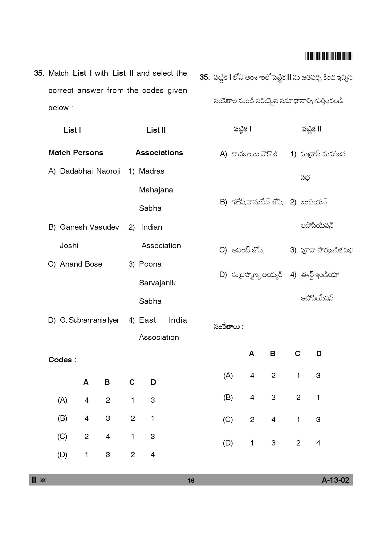 Telangana SET History 2013 Question Paper II 15