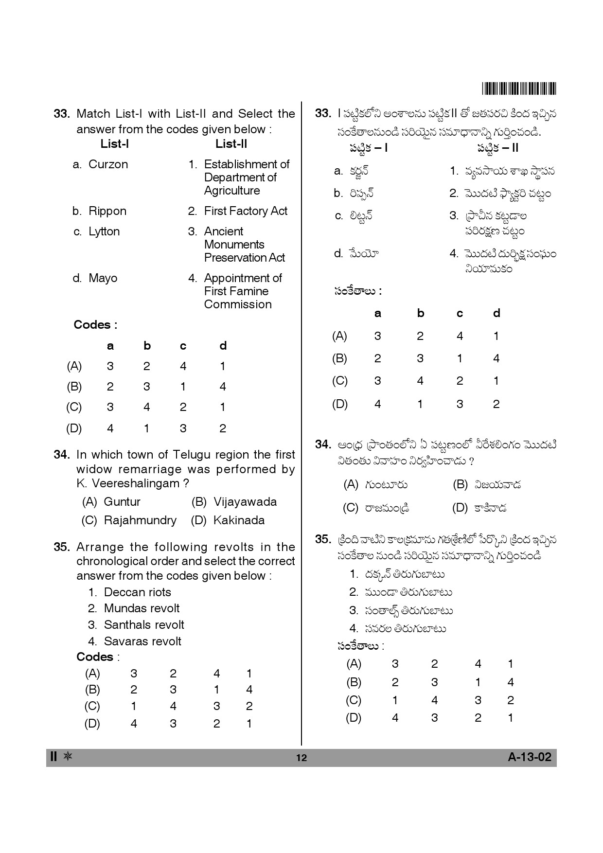 Telangana SET History 2014 Question Paper II 11