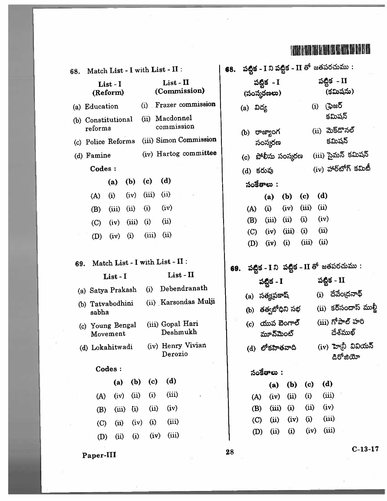 Telangana SET History 2017 Question Paper III 27