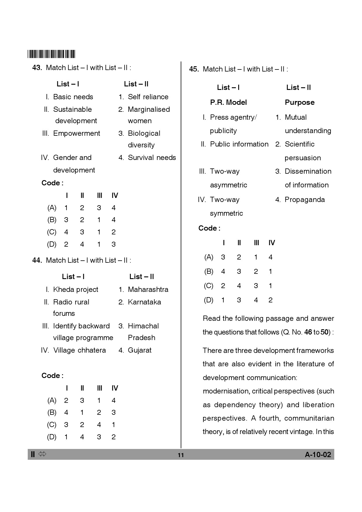 Telangana SET Journalism And Mass Communication 2013 Question Paper II 10