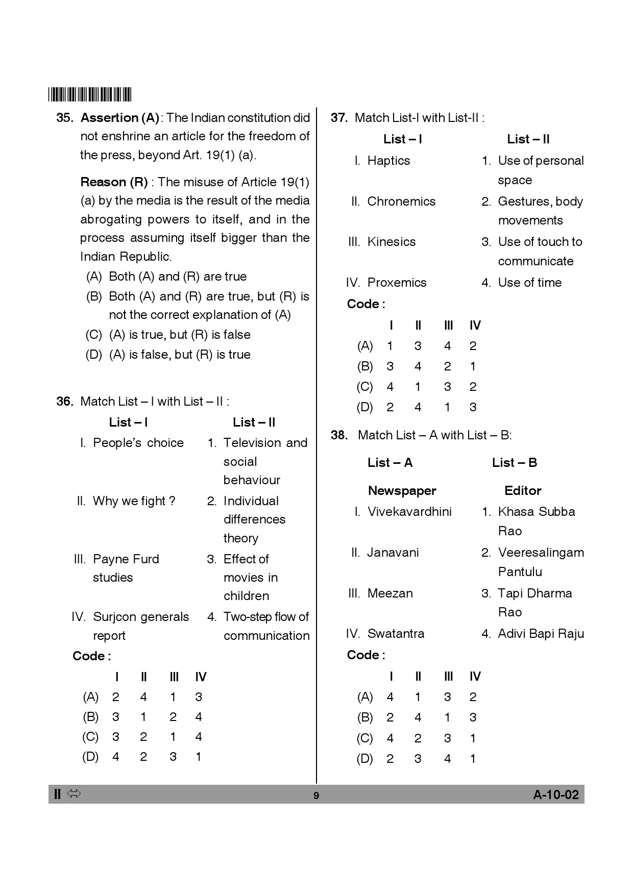 Telangana SET Journalism And Mass Communication 2013 Question Paper II 8