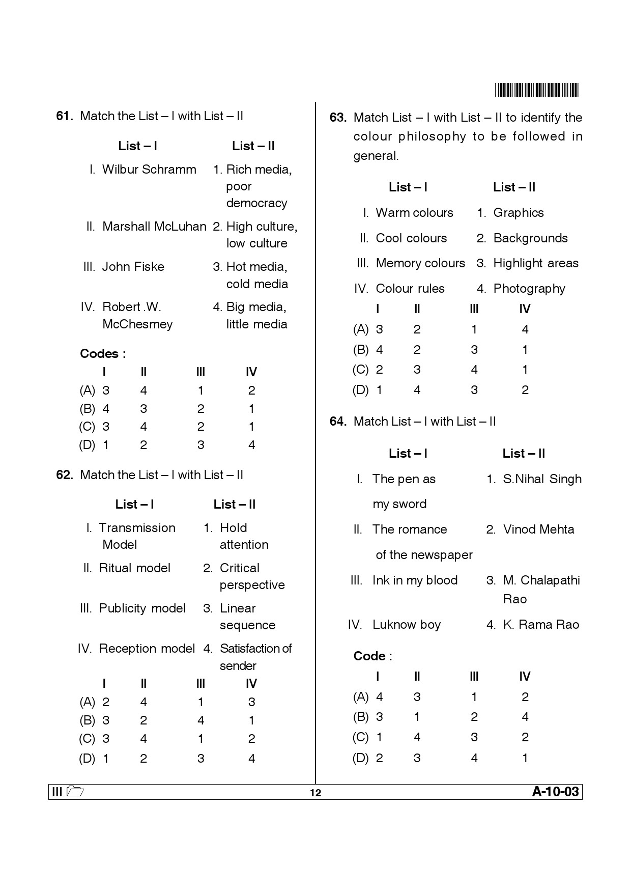 Telangana SET Journalism And Mass Communication 2013 Question Paper III 11