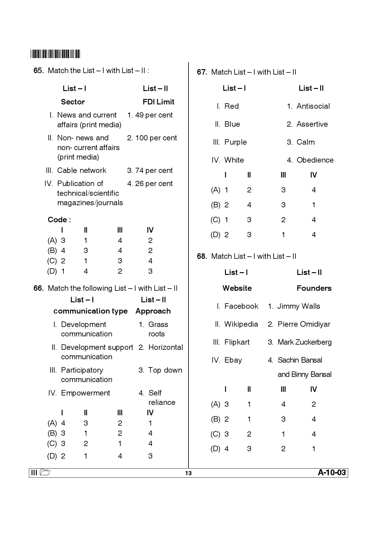 Telangana SET Journalism And Mass Communication 2013 Question Paper III 12