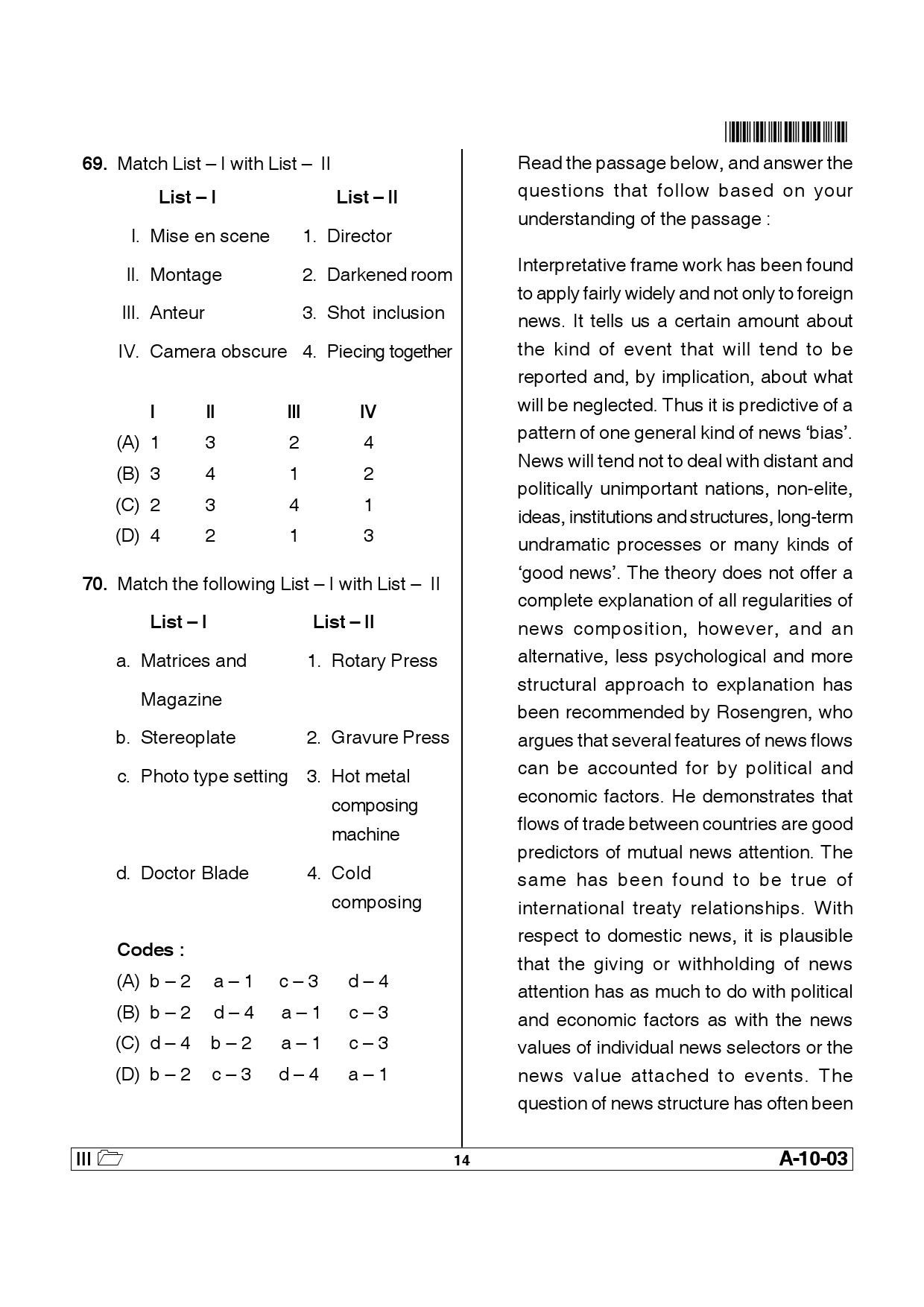 Telangana SET Journalism And Mass Communication 2013 Question Paper III 13