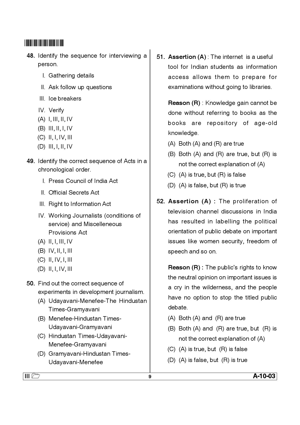 Telangana SET Journalism And Mass Communication 2013 Question Paper III 8