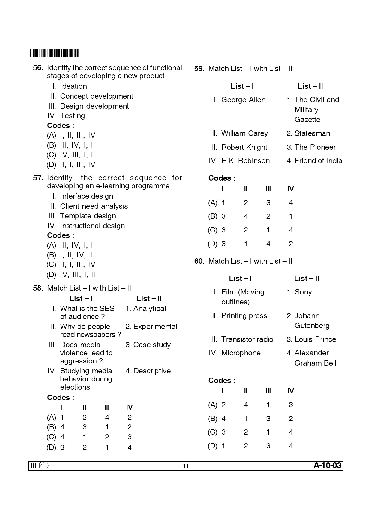 Telangana SET Journalism And Mass Communication 2014 Question Paper III 10