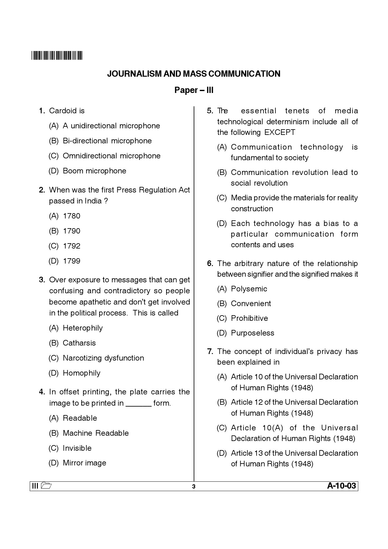 Telangana SET Journalism And Mass Communication 2014 Question Paper III 2