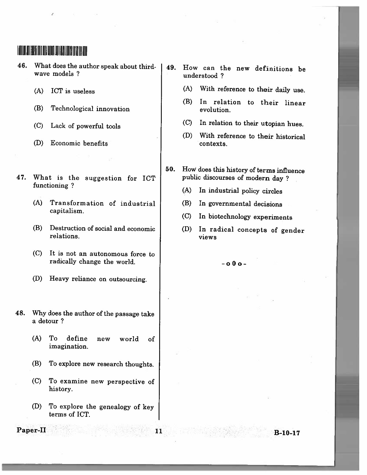 Telangana SET Journalism And Mass Communication 2017 Question Paper II 10