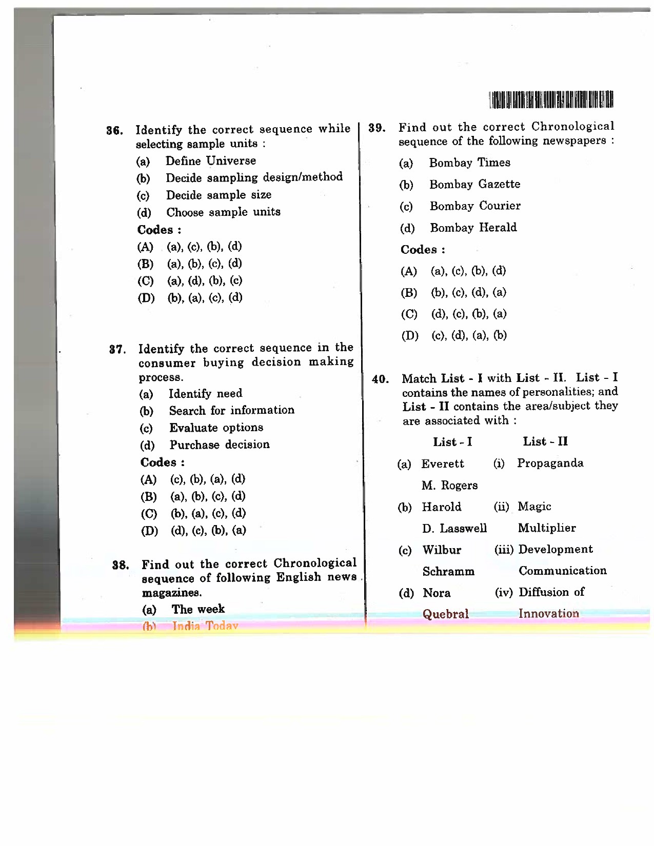 Telangana SET Journalism And Mass Communication 2017 Question Paper II 7