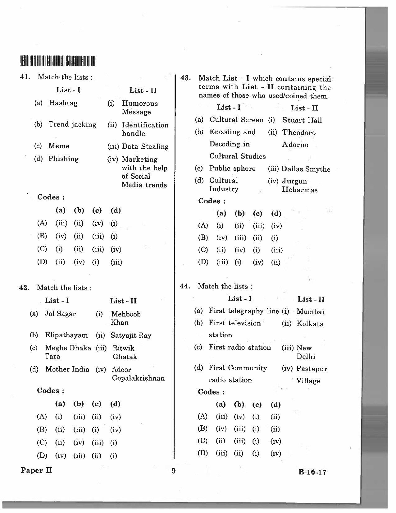 Telangana SET Journalism And Mass Communication 2017 Question Paper II 8