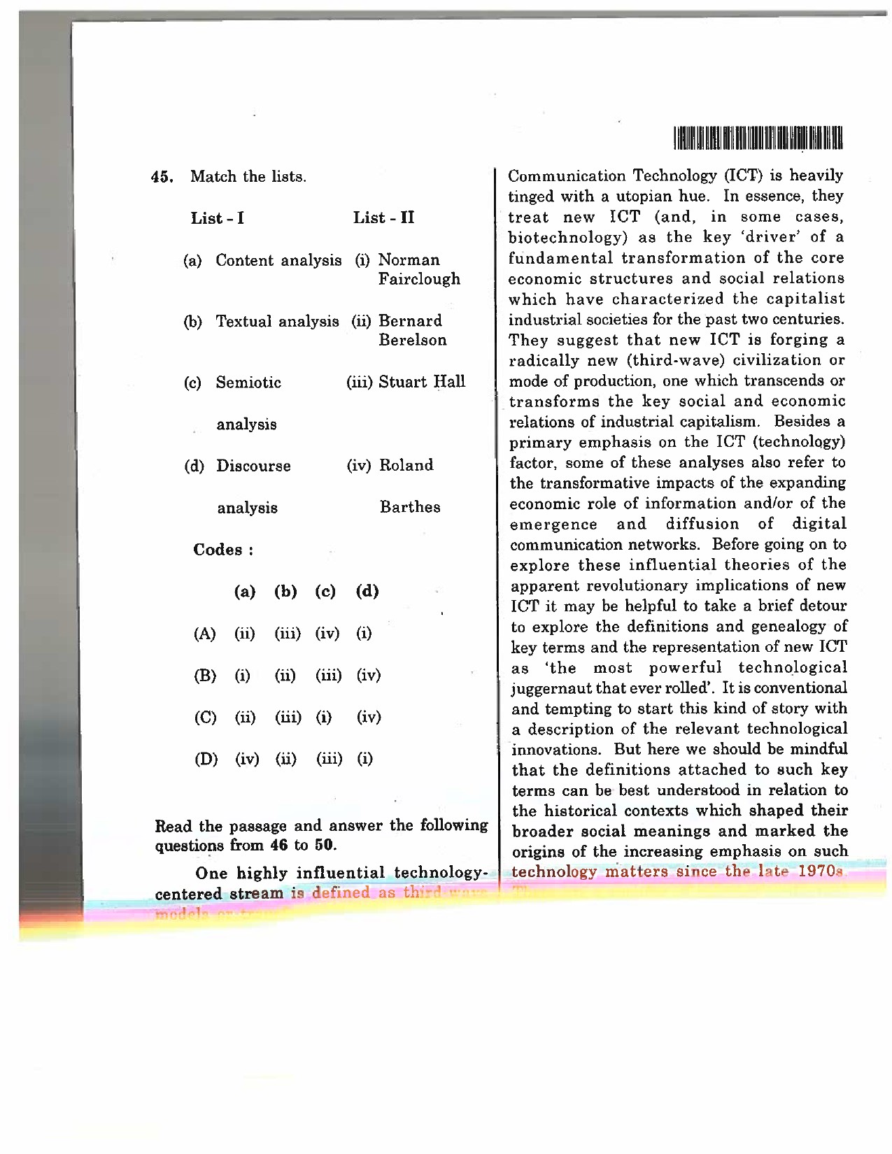 Telangana SET Journalism And Mass Communication 2017 Question Paper II 9