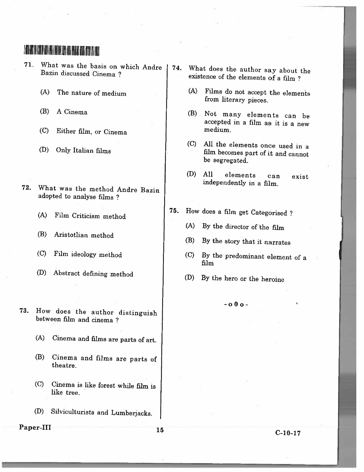 Telangana SET Journalism And Mass Communication 2017 Question Paper III 14