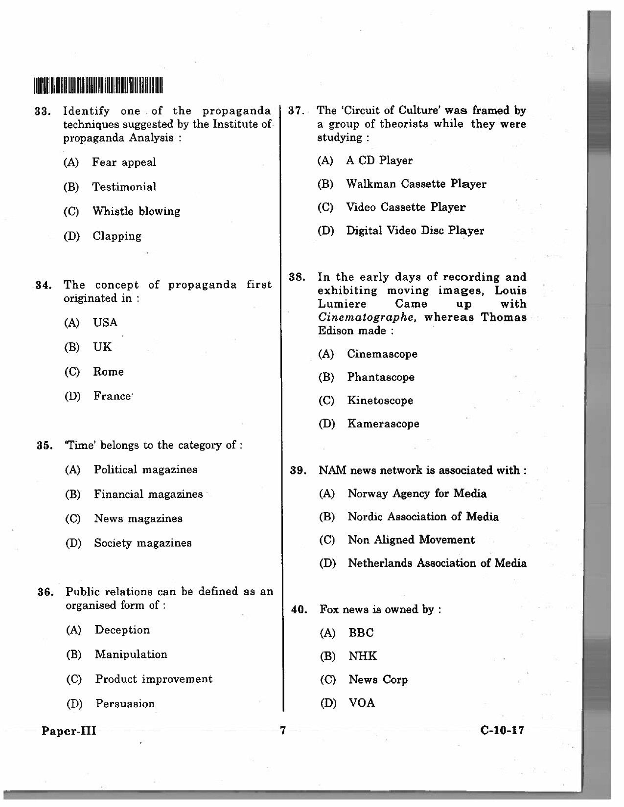 Telangana SET Journalism And Mass Communication 2017 Question Paper III 6