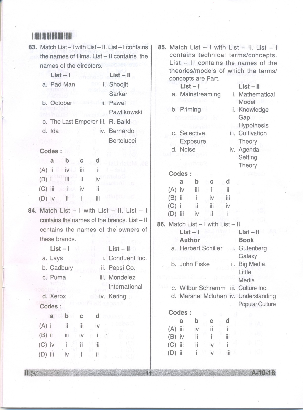 Telangana SET Journalism And Mass Communication 2018 Question Paper II 10