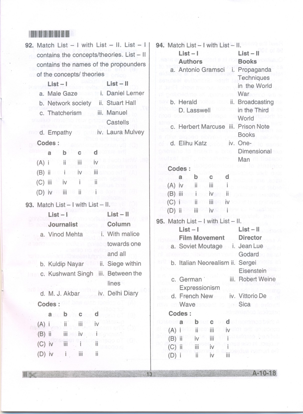 Telangana SET Journalism And Mass Communication 2018 Question Paper II 12