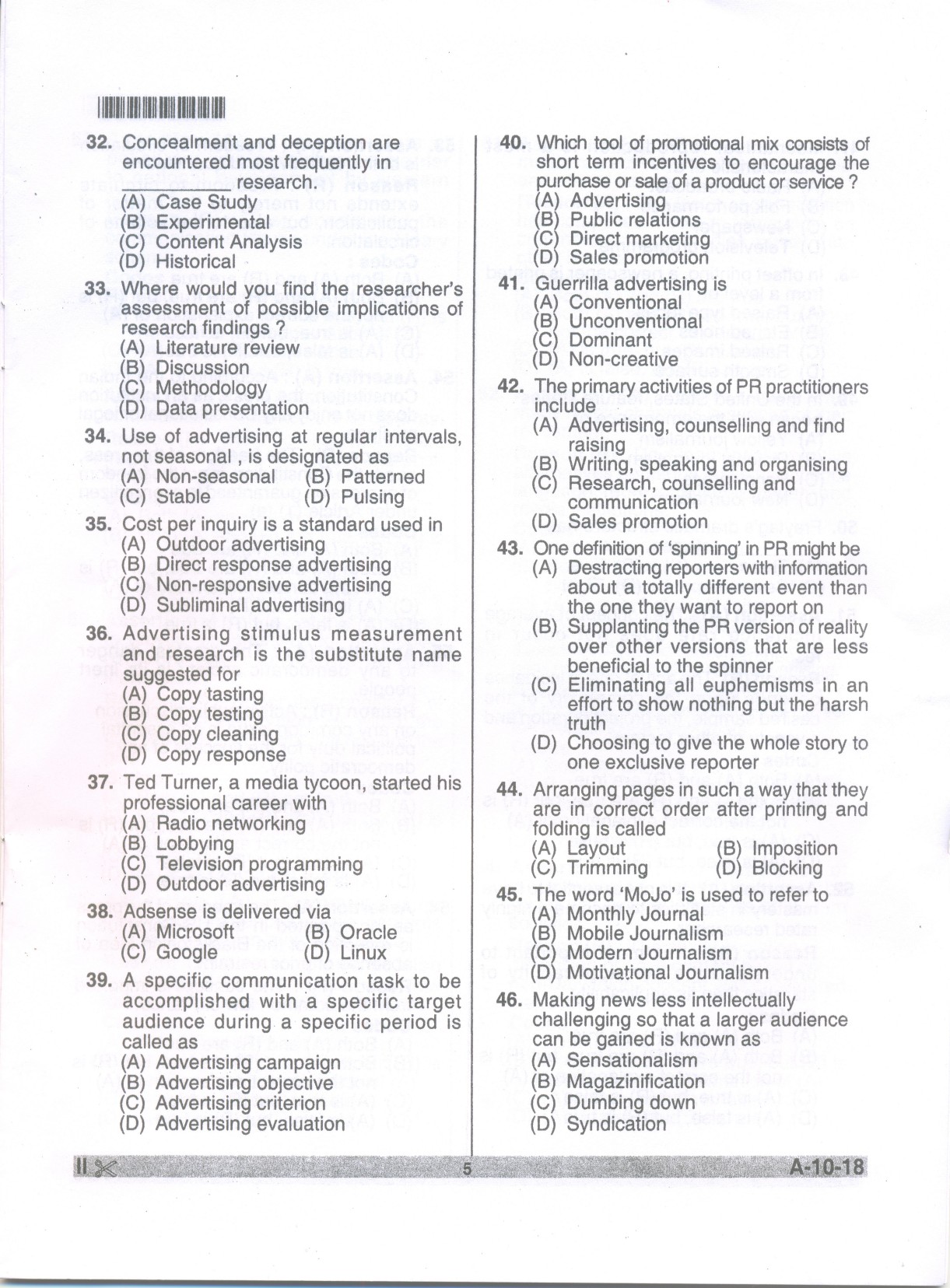 Telangana SET Journalism And Mass Communication 2018 Question Paper II 4