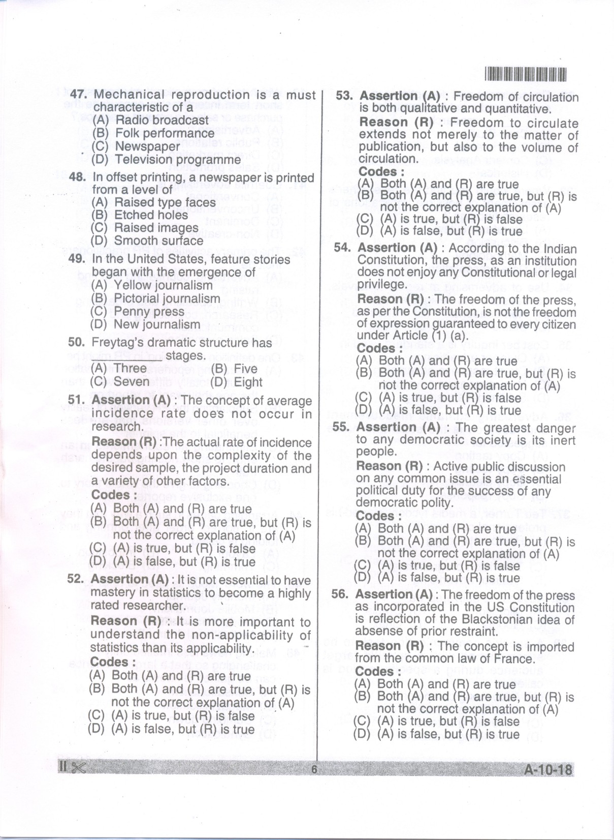 Telangana SET Journalism And Mass Communication 2018 Question Paper II 5