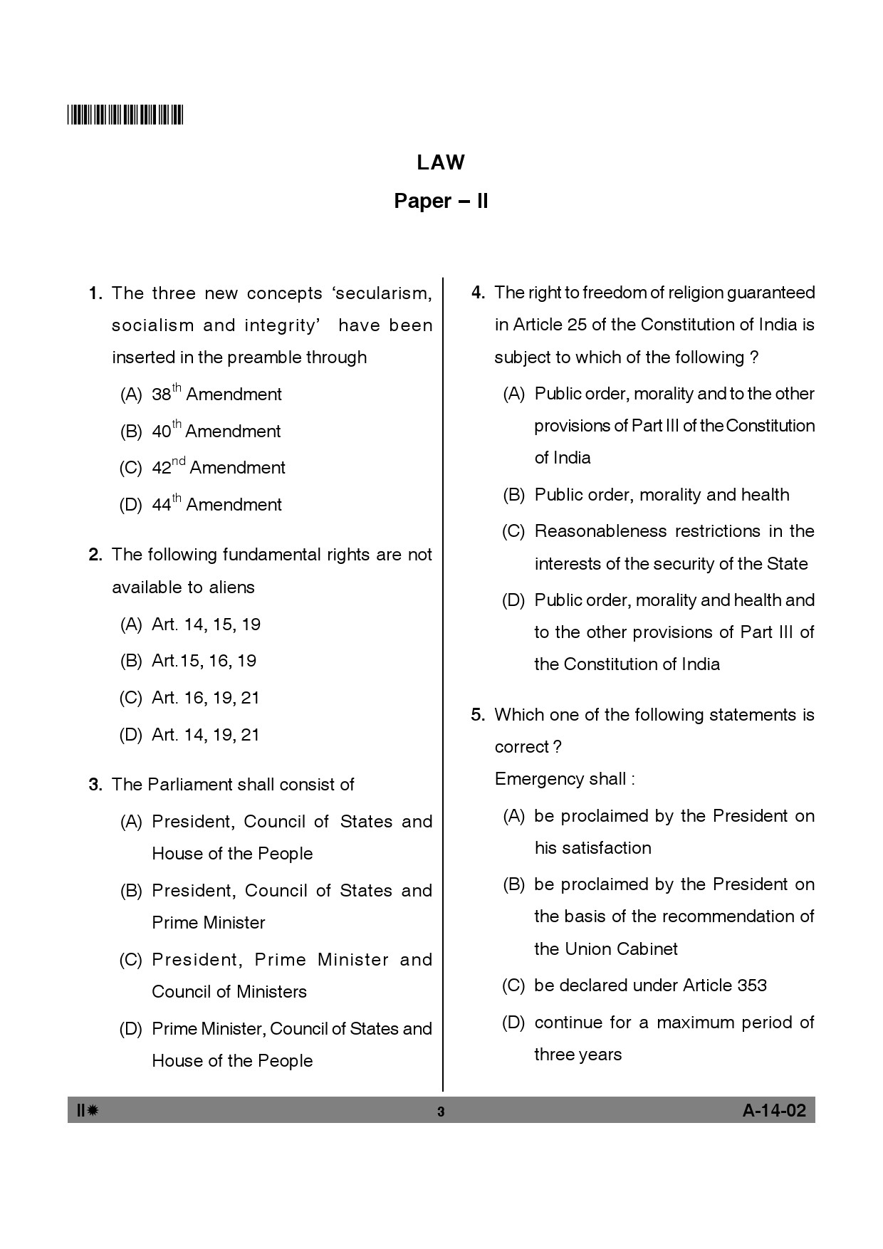 Telangana SET Law 2012 Question Paper II 2