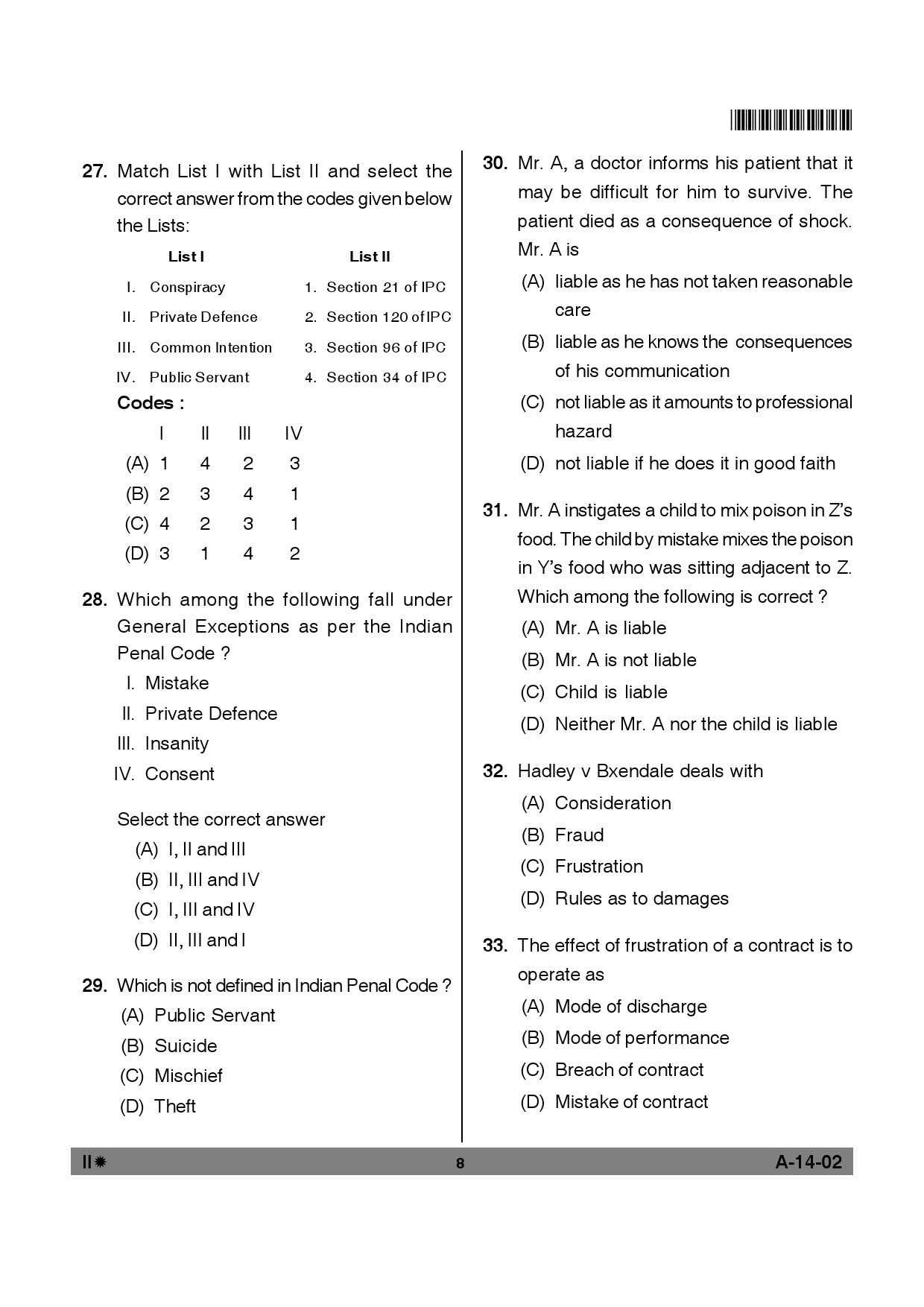 Telangana SET Law 2012 Question Paper II 7