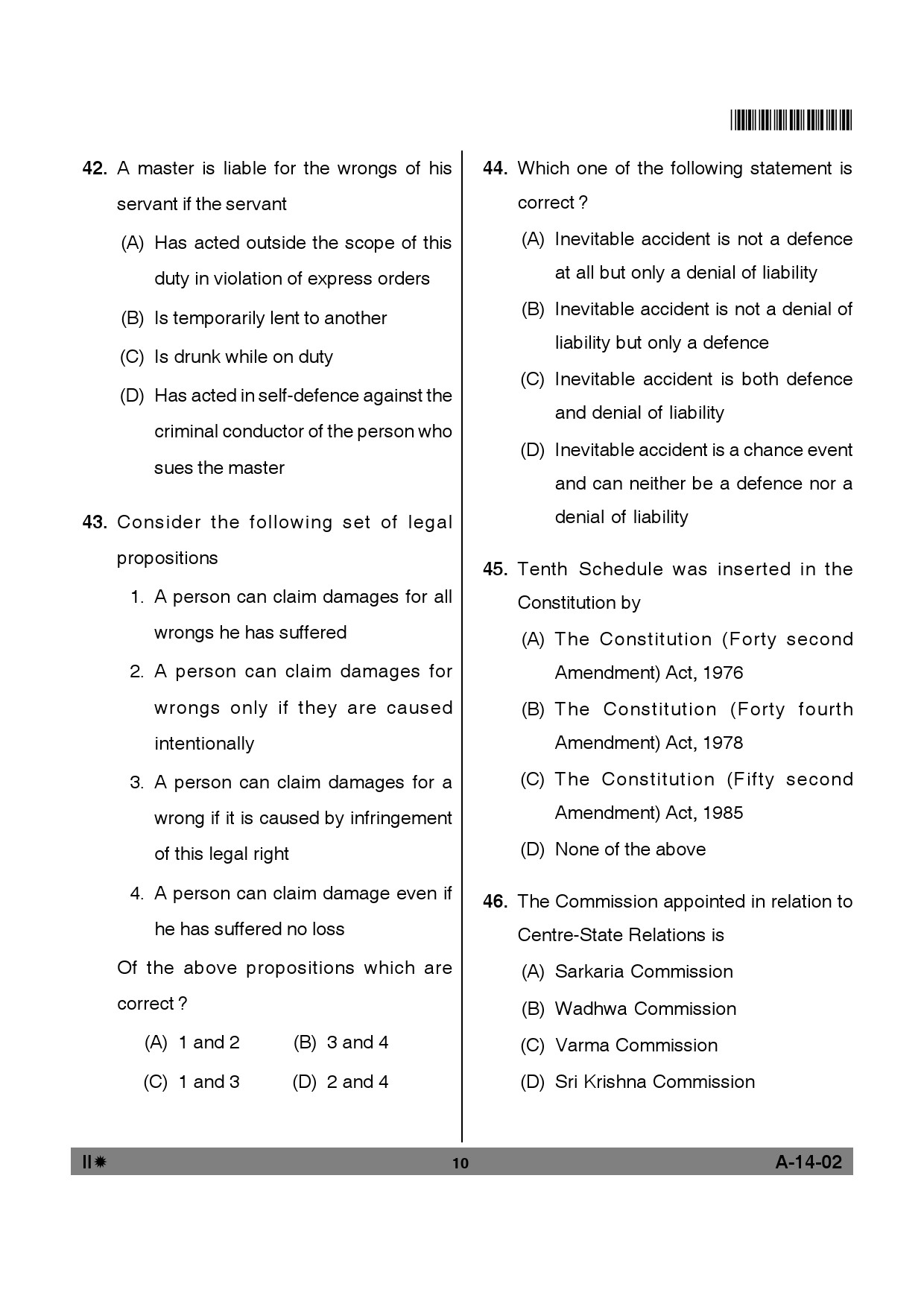 Telangana SET Law 2012 Question Paper II 9