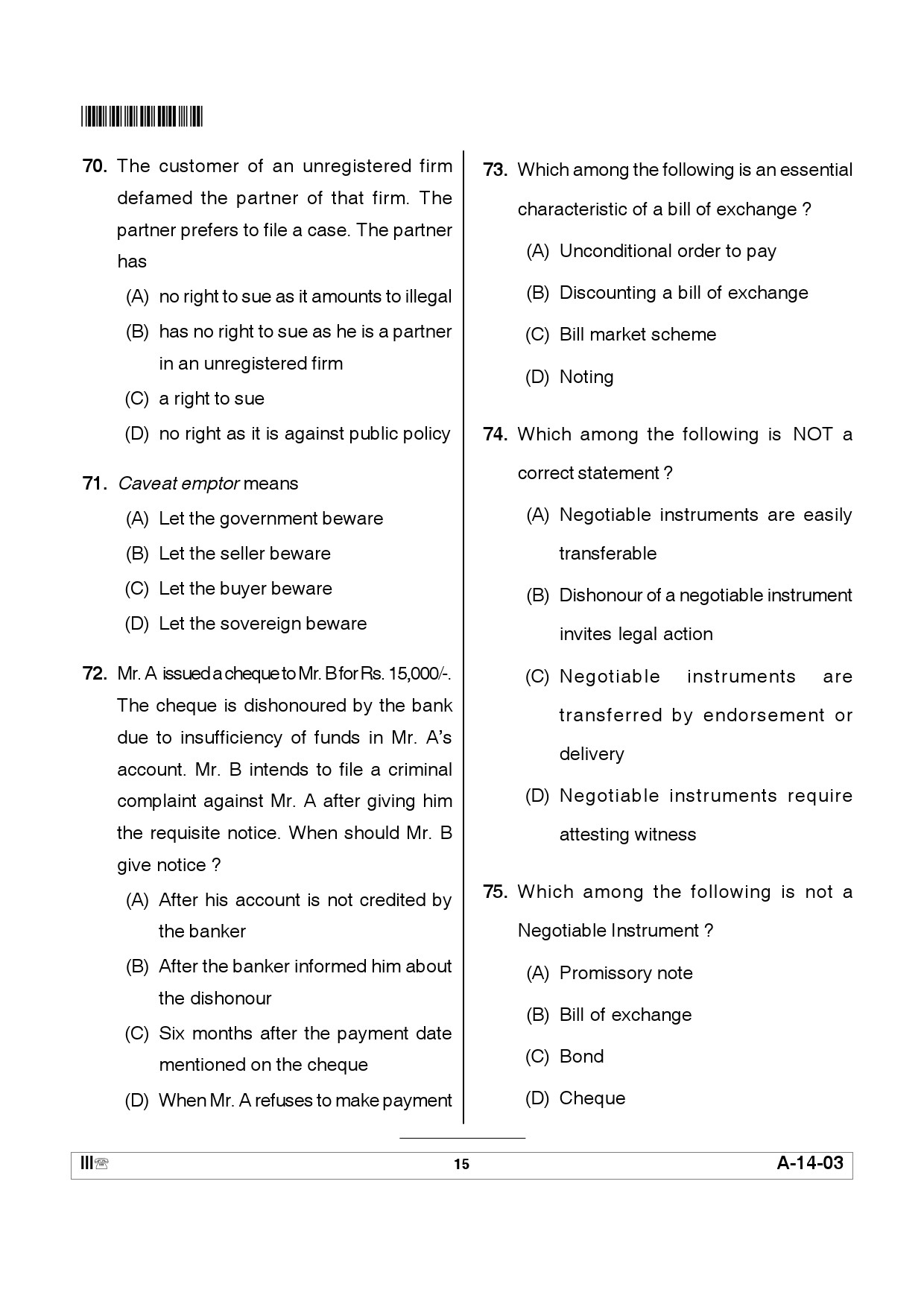 Telangana SET Law 2012 Question Paper III 14