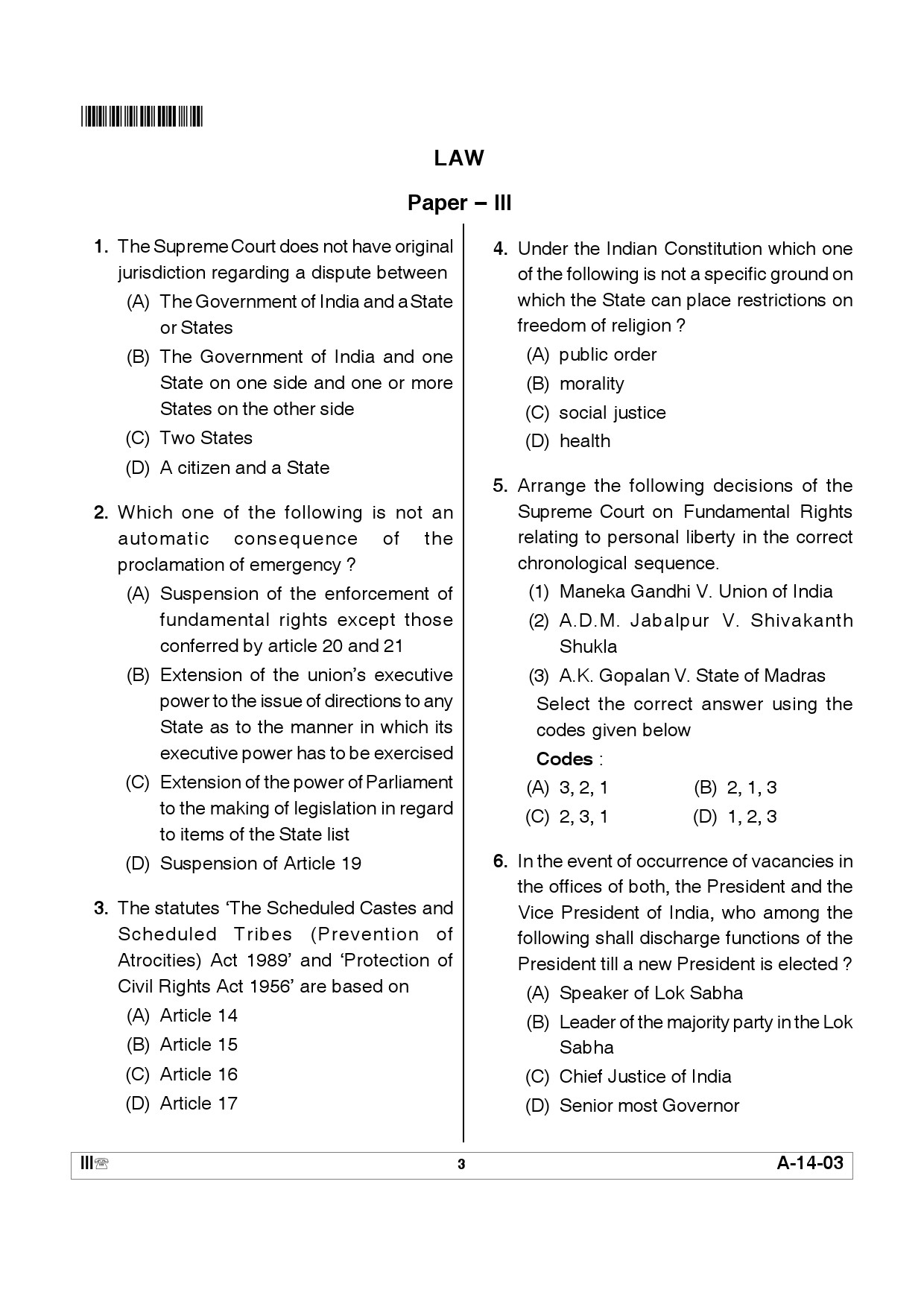 Telangana SET Law 2012 Question Paper III 2