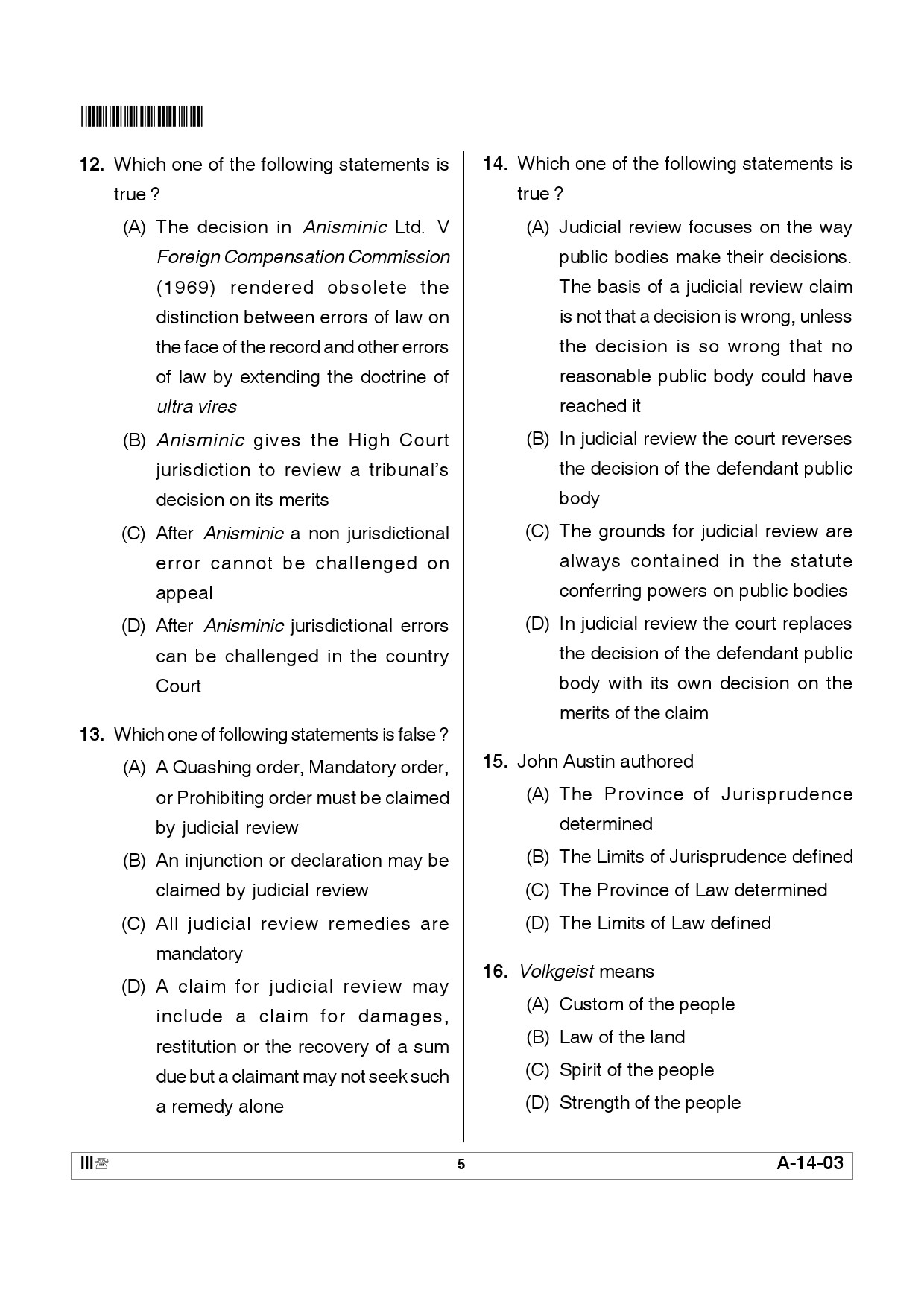 Telangana SET Law 2012 Question Paper III 4