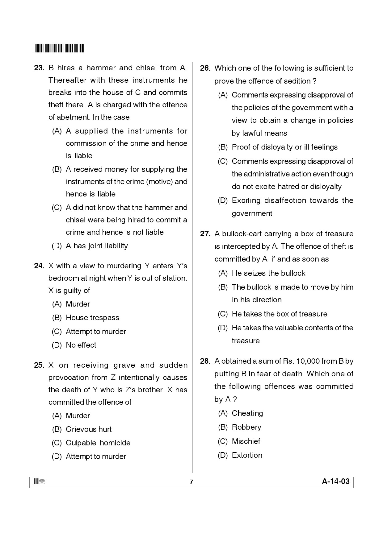 Telangana SET Law 2012 Question Paper III 6