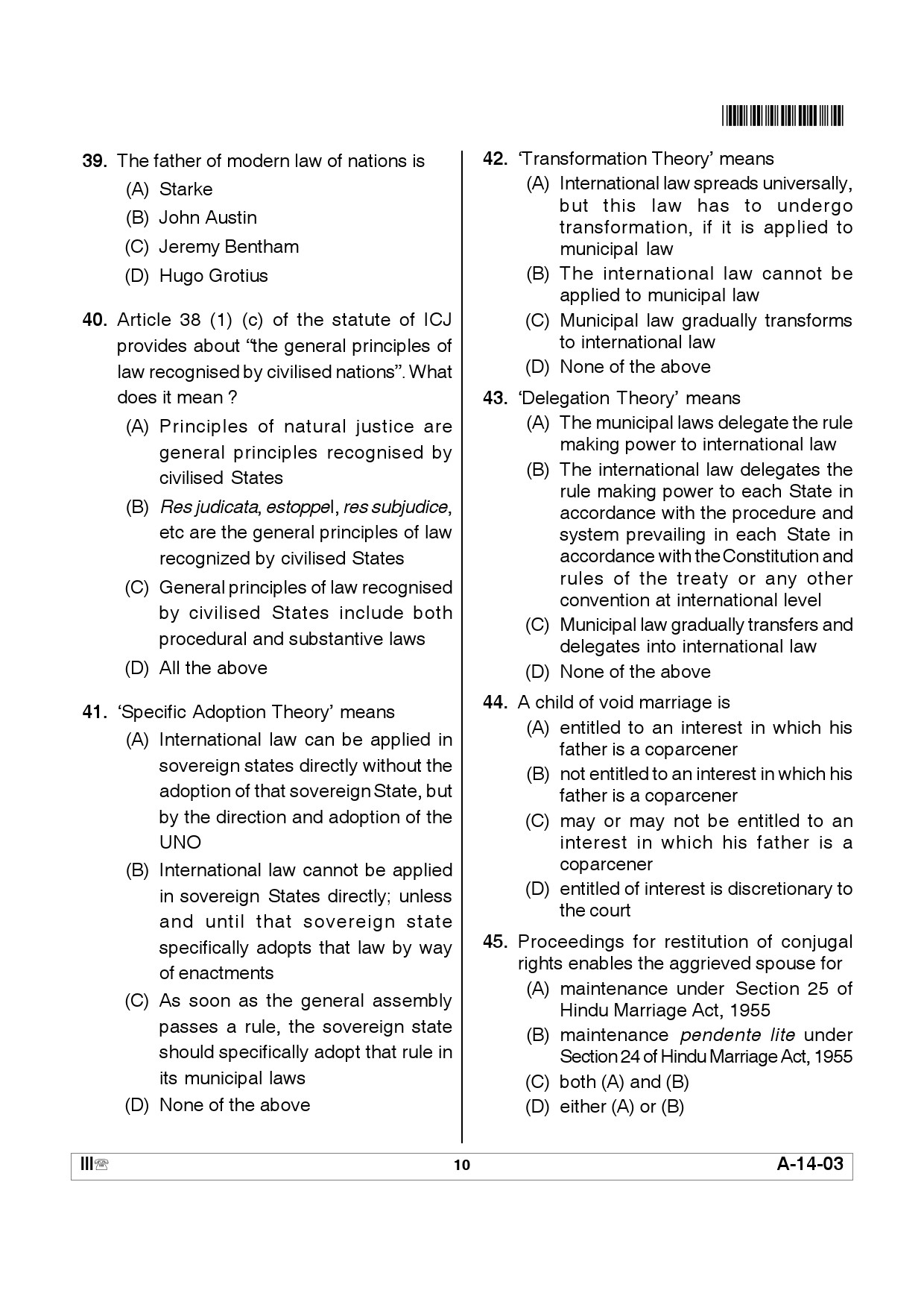 Telangana SET Law 2012 Question Paper III 9