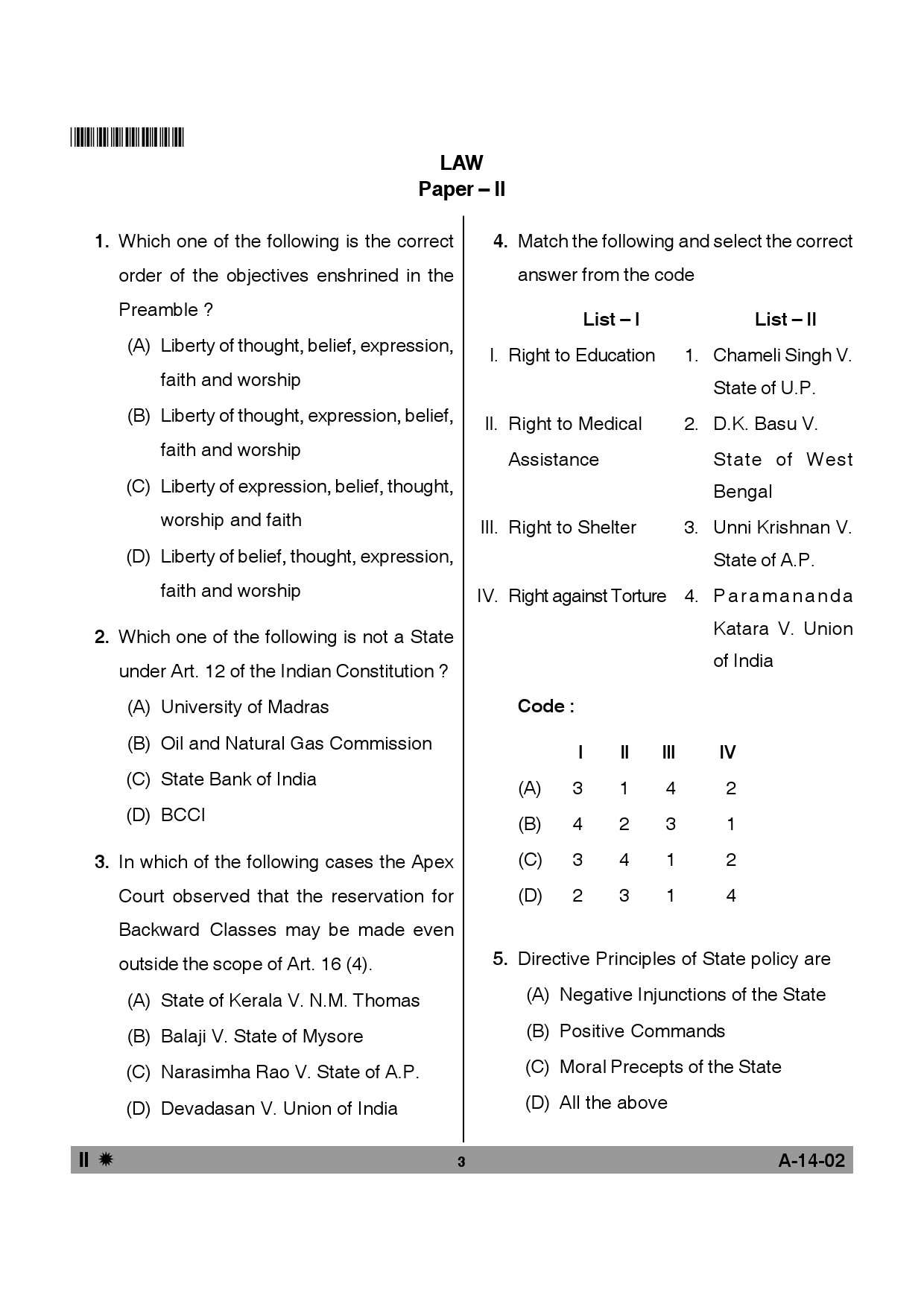 Telangana SET Law 2013 Question Paper II 2