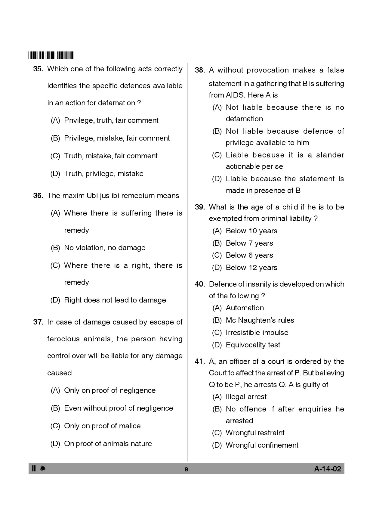 Telangana SET Law 2013 Question Paper II 8