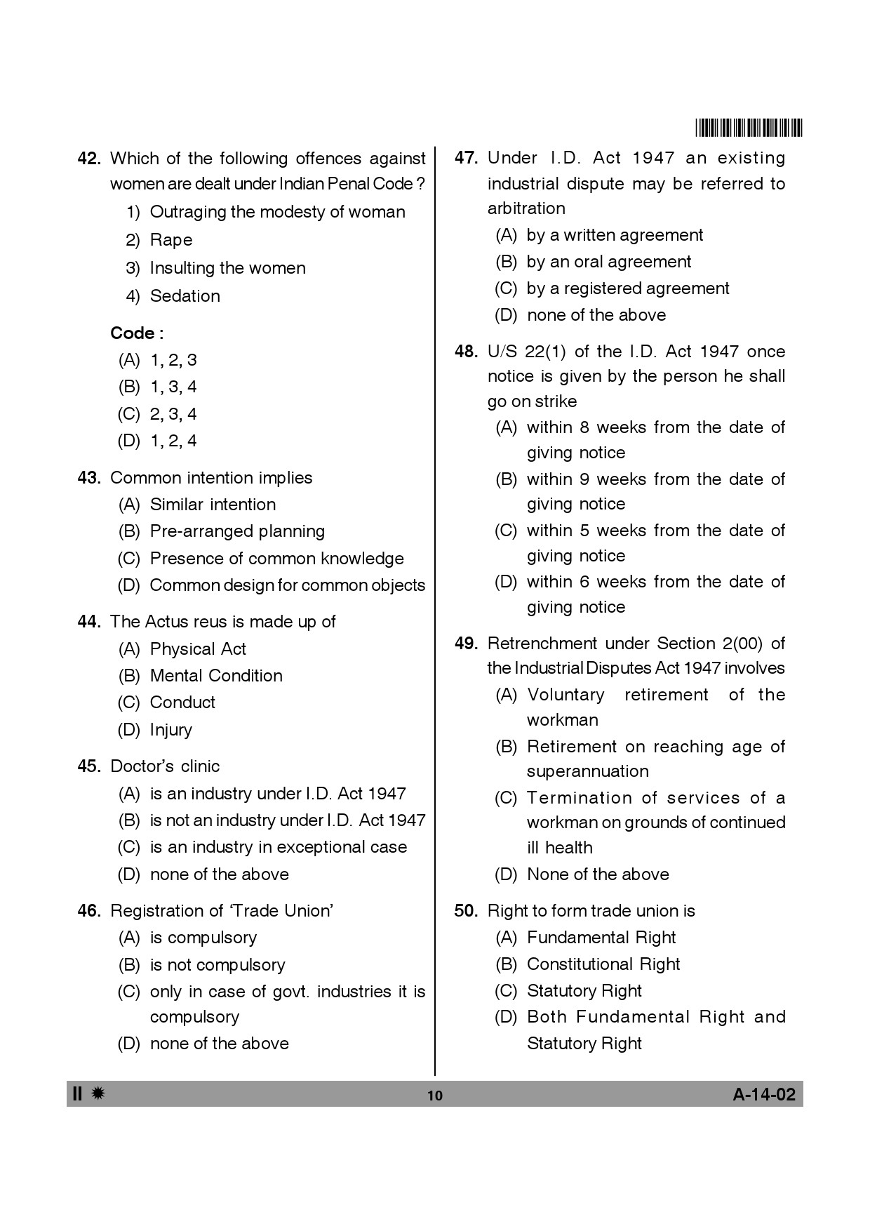 Telangana SET Law 2013 Question Paper II 9