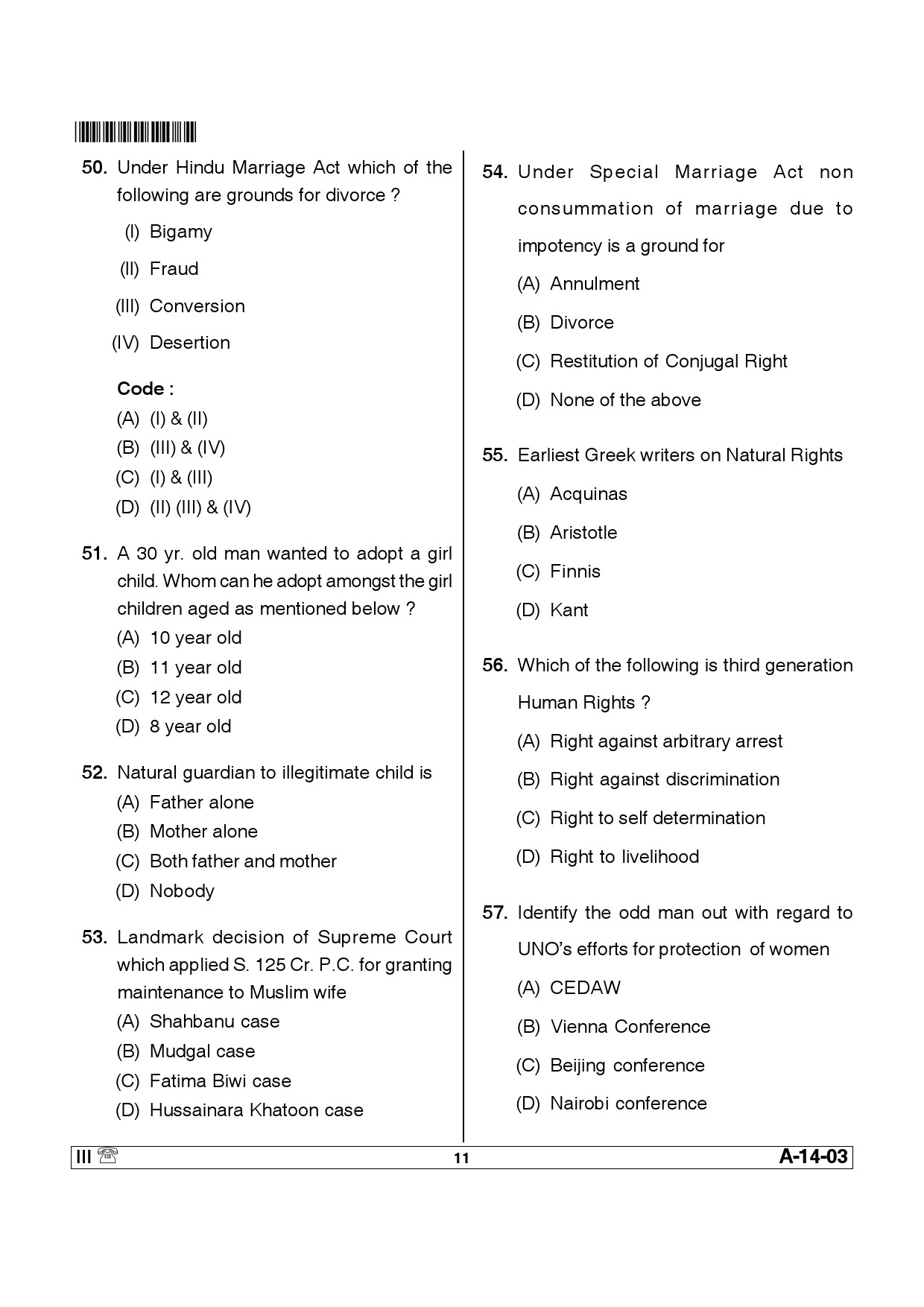 Telangana SET Law 2013 Question Paper III 10