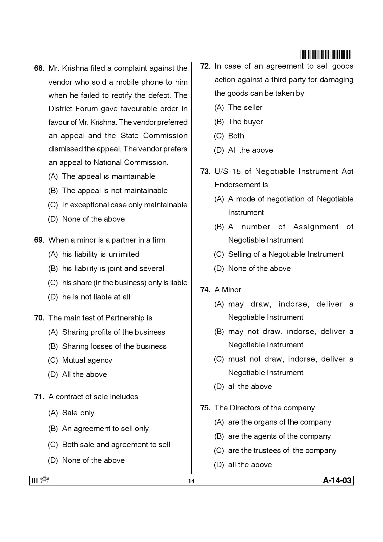 Telangana SET Law 2013 Question Paper III 13