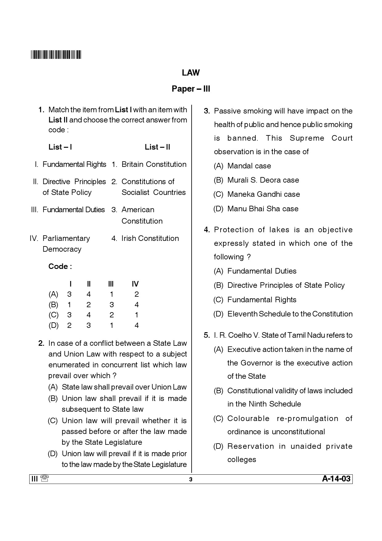 Telangana SET Law 2013 Question Paper III 2