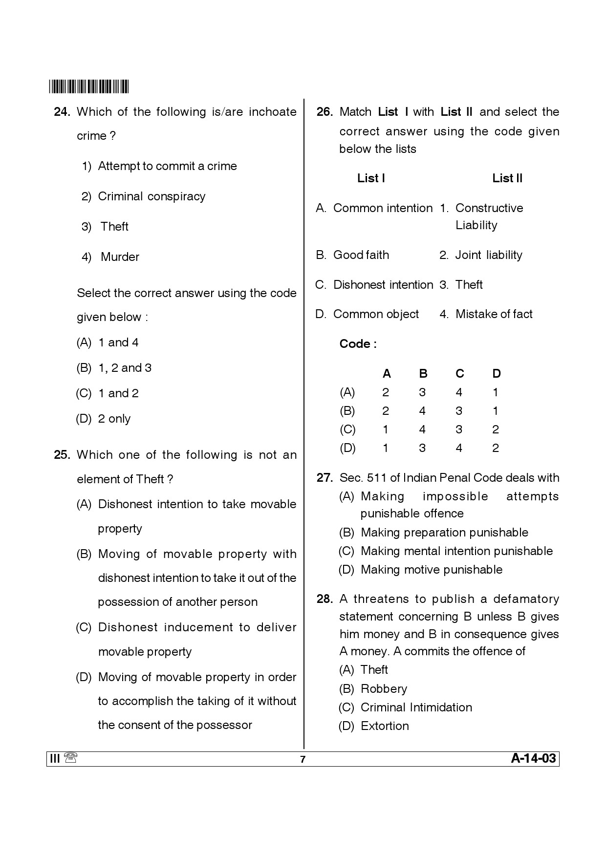 Telangana SET Law 2013 Question Paper III 6