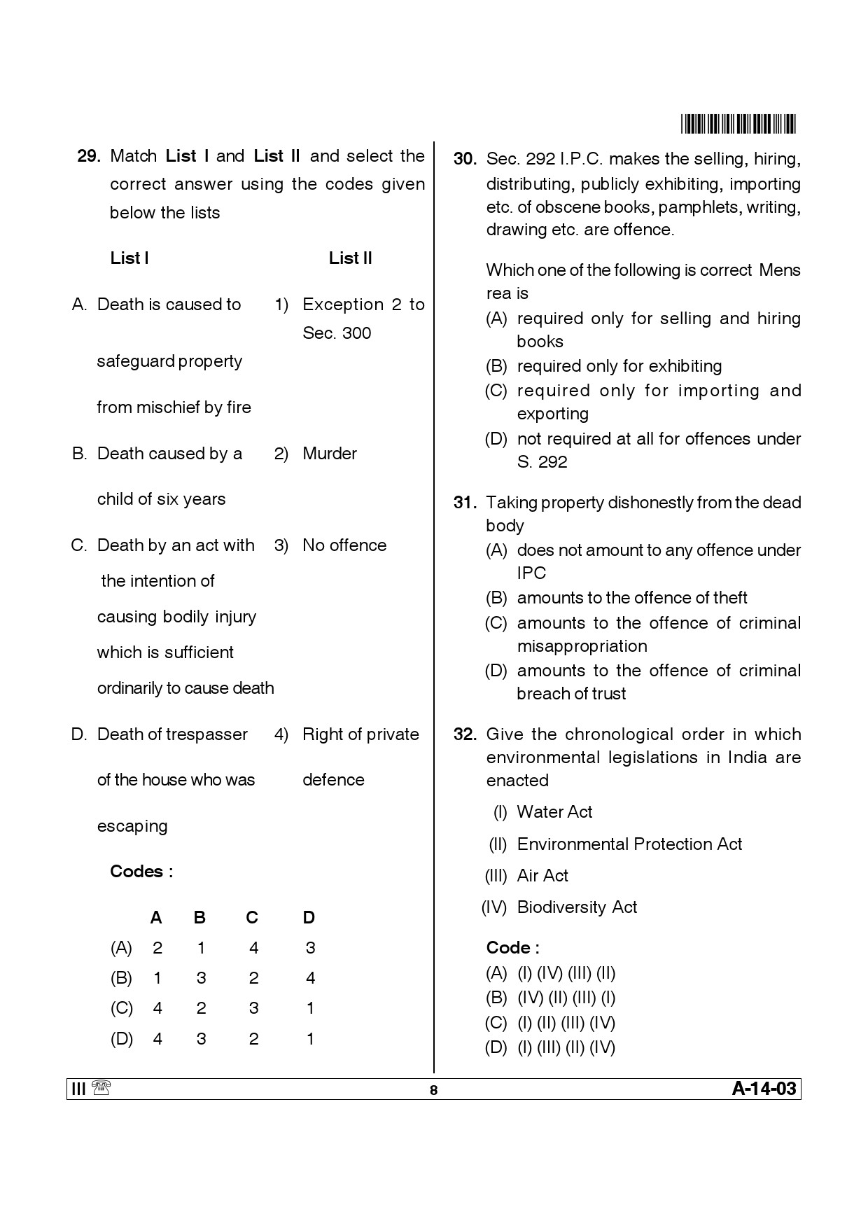 Telangana SET Law 2013 Question Paper III 7