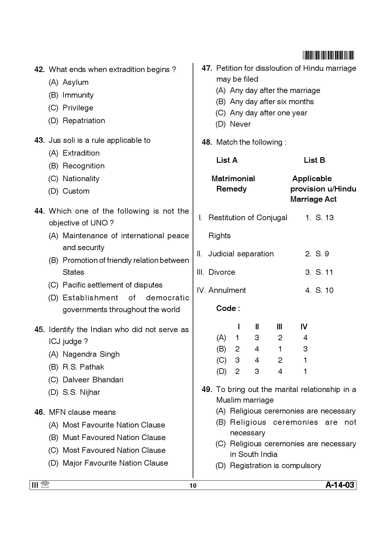 Telangana SET Law 2013 Question Paper III 9