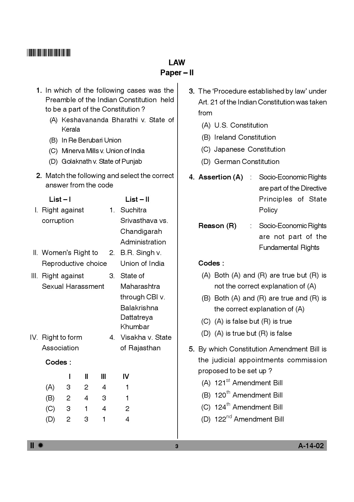 Telangana SET Law 2014 Question Paper II 2