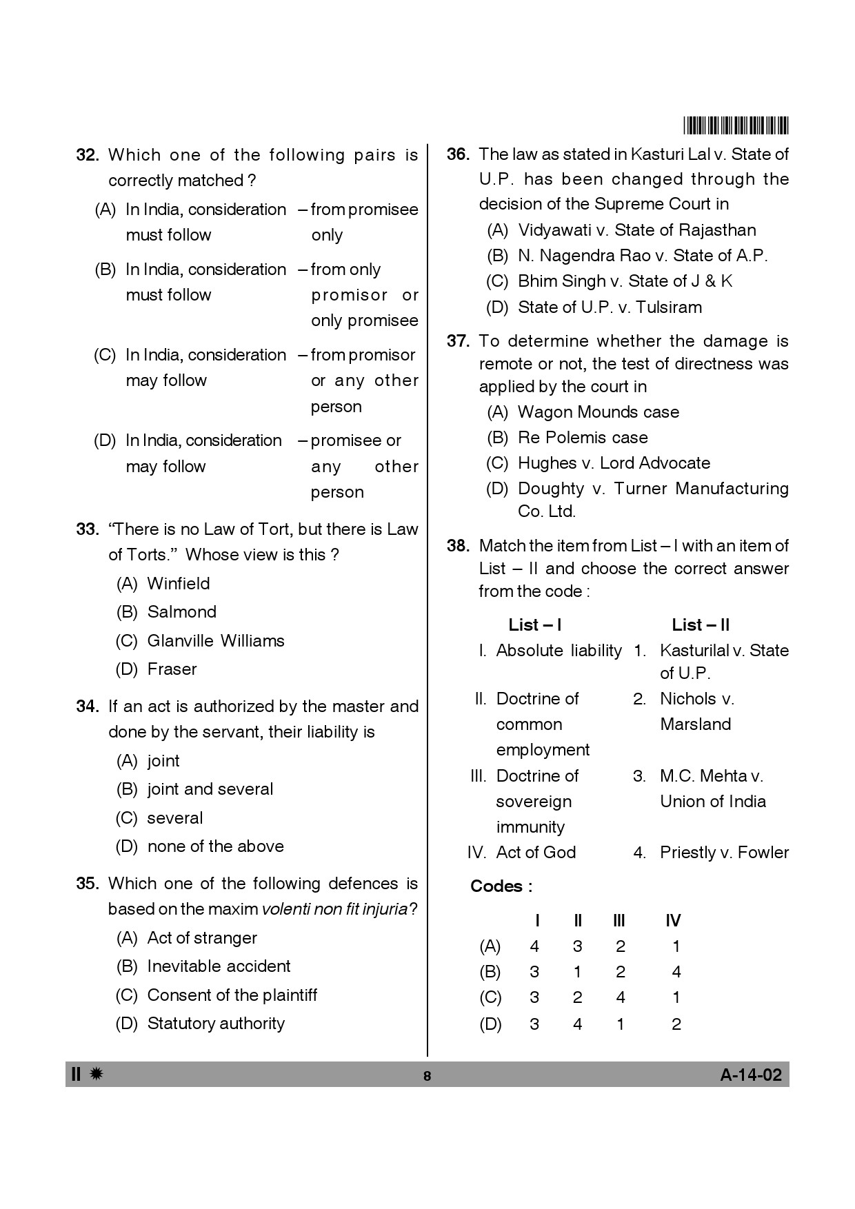 Telangana SET Law 2014 Question Paper II 7