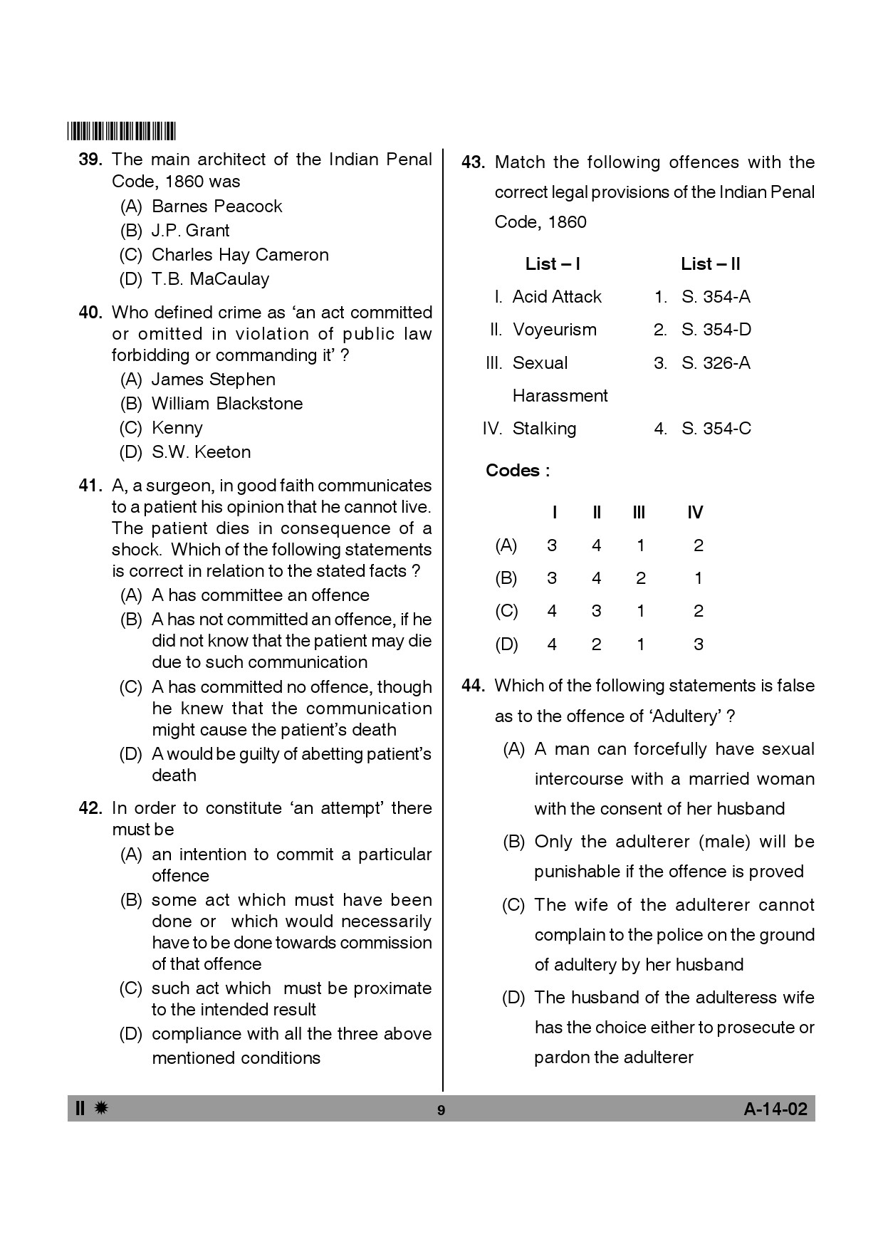 Telangana SET Law 2014 Question Paper II 8