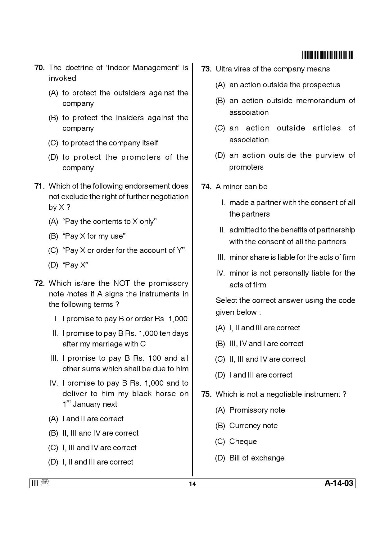 Telangana SET Law 2014 Question Paper III 13